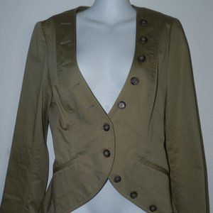 Elizabeth and James multi-button curved hem detail utility blazer jacket, tan